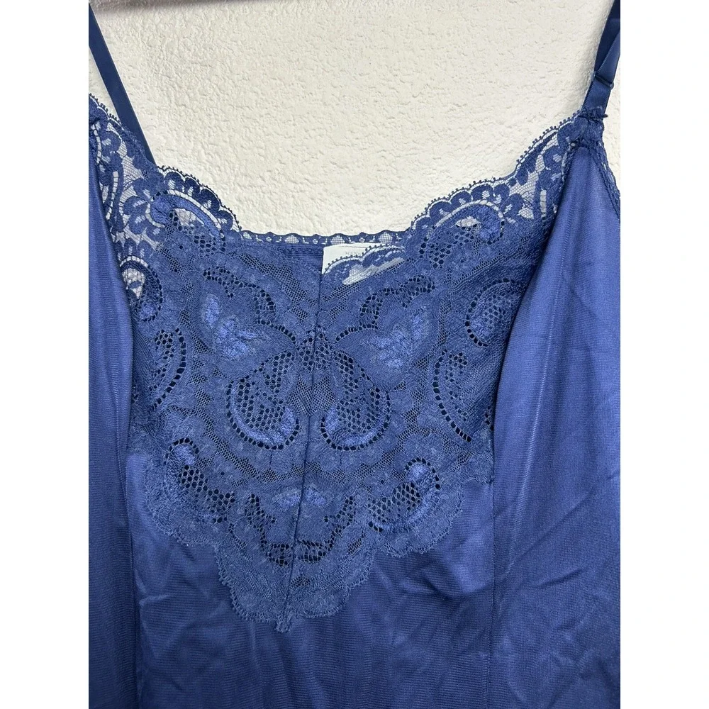Vintage Applause Navy Blue‎ Lace Slip Dress Size 36 Boudoir Risqué Flirty Sexy
